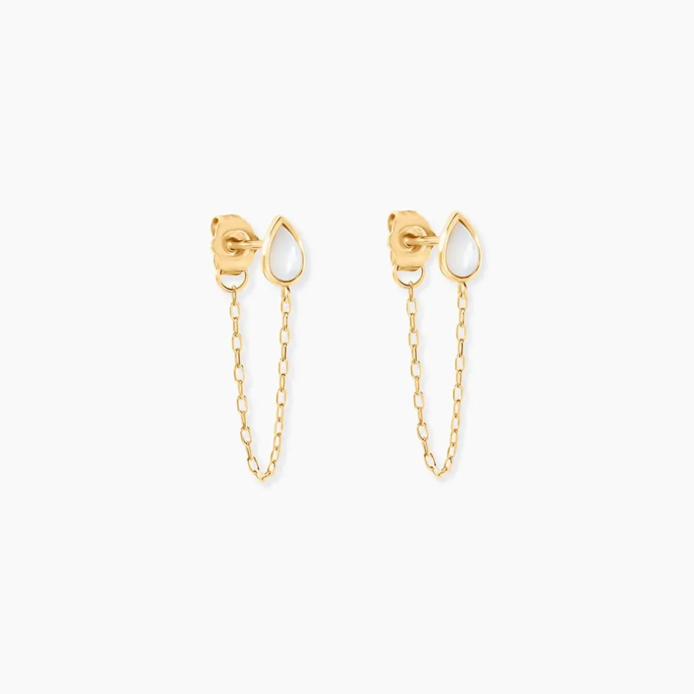 Boucles D'Oreilles Pendantes Ondée Or Jaune Nacre
