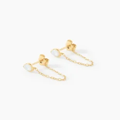 Boucles D'Oreilles Pendantes Ondée Or Jaune Nacre
