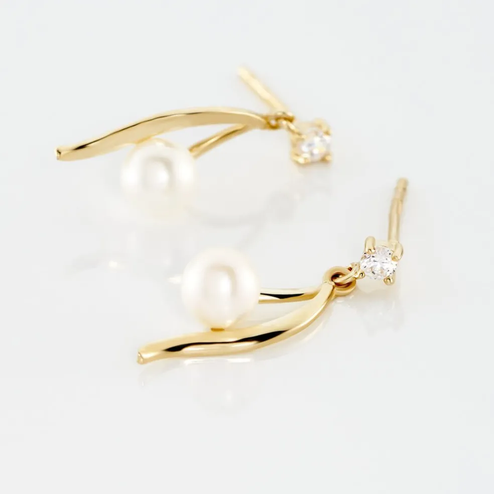 Boucles D'oreilles Pendantes Orientale Or Jaune Perle De Culture