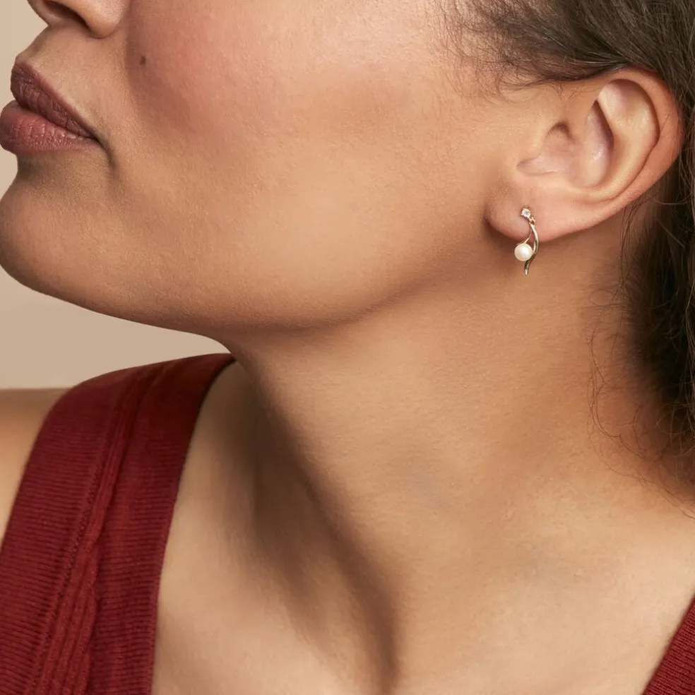 Boucles D'oreilles Pendantes Orientale Or Jaune Perle De Culture