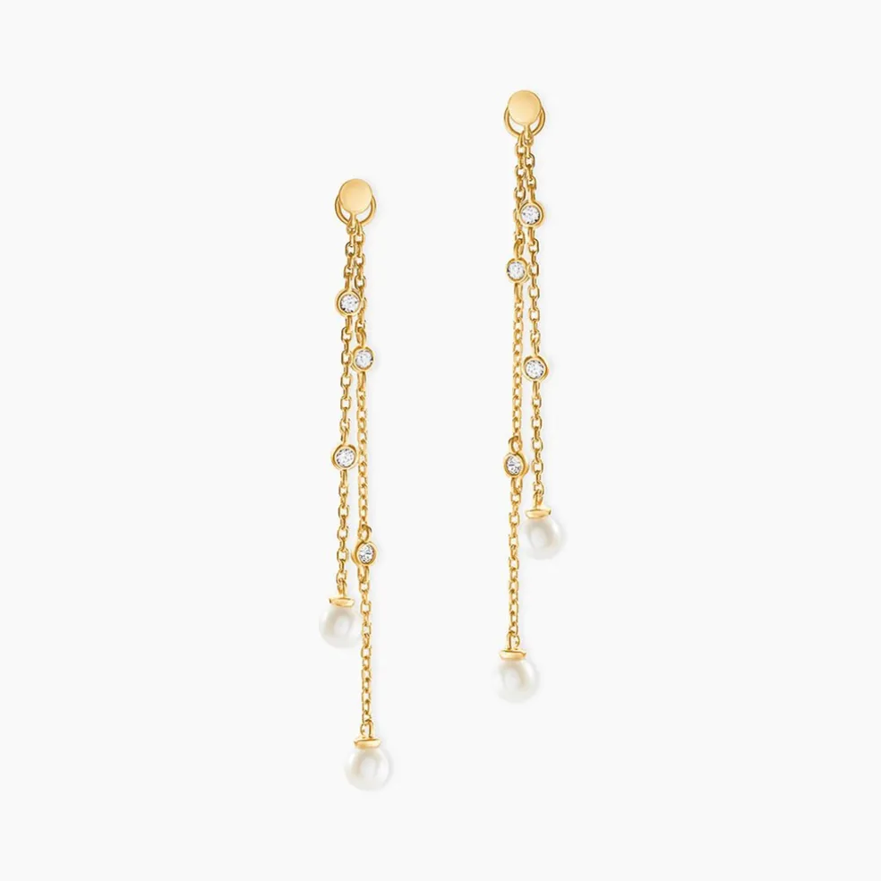 Boucles D'Oreilles Pendantes Jacaline Or Jaune Perle De Culture Oxyde De Zirconium