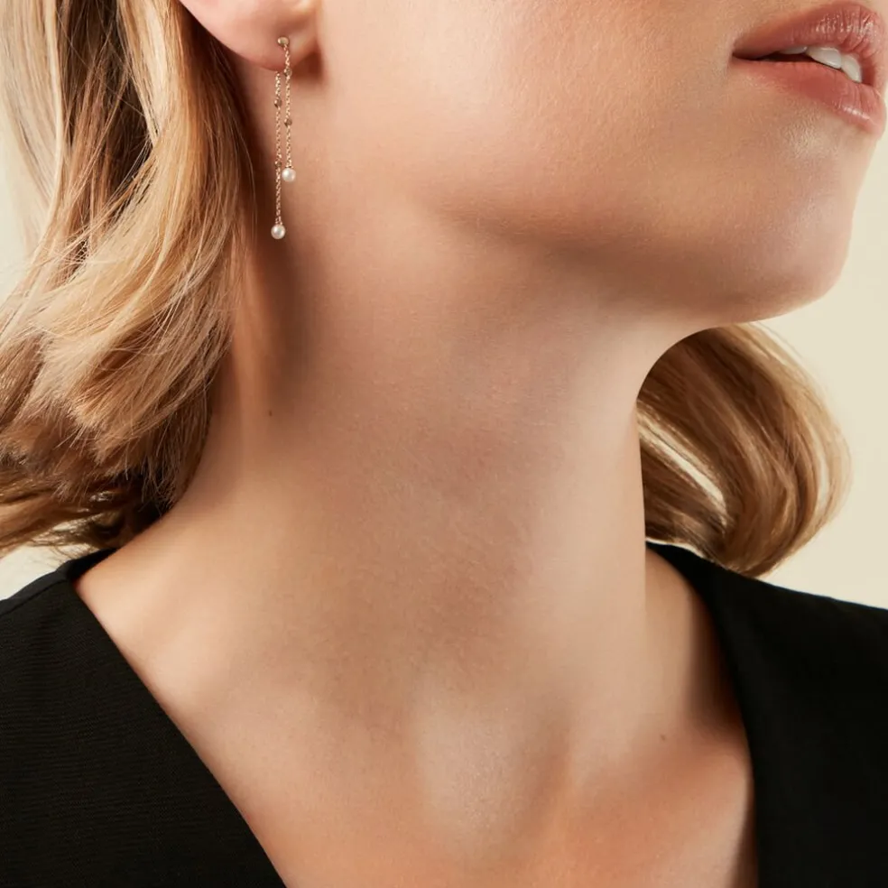 Boucles D'Oreilles Pendantes Jacaline Or Jaune Perle De Culture Oxyde De Zirconium