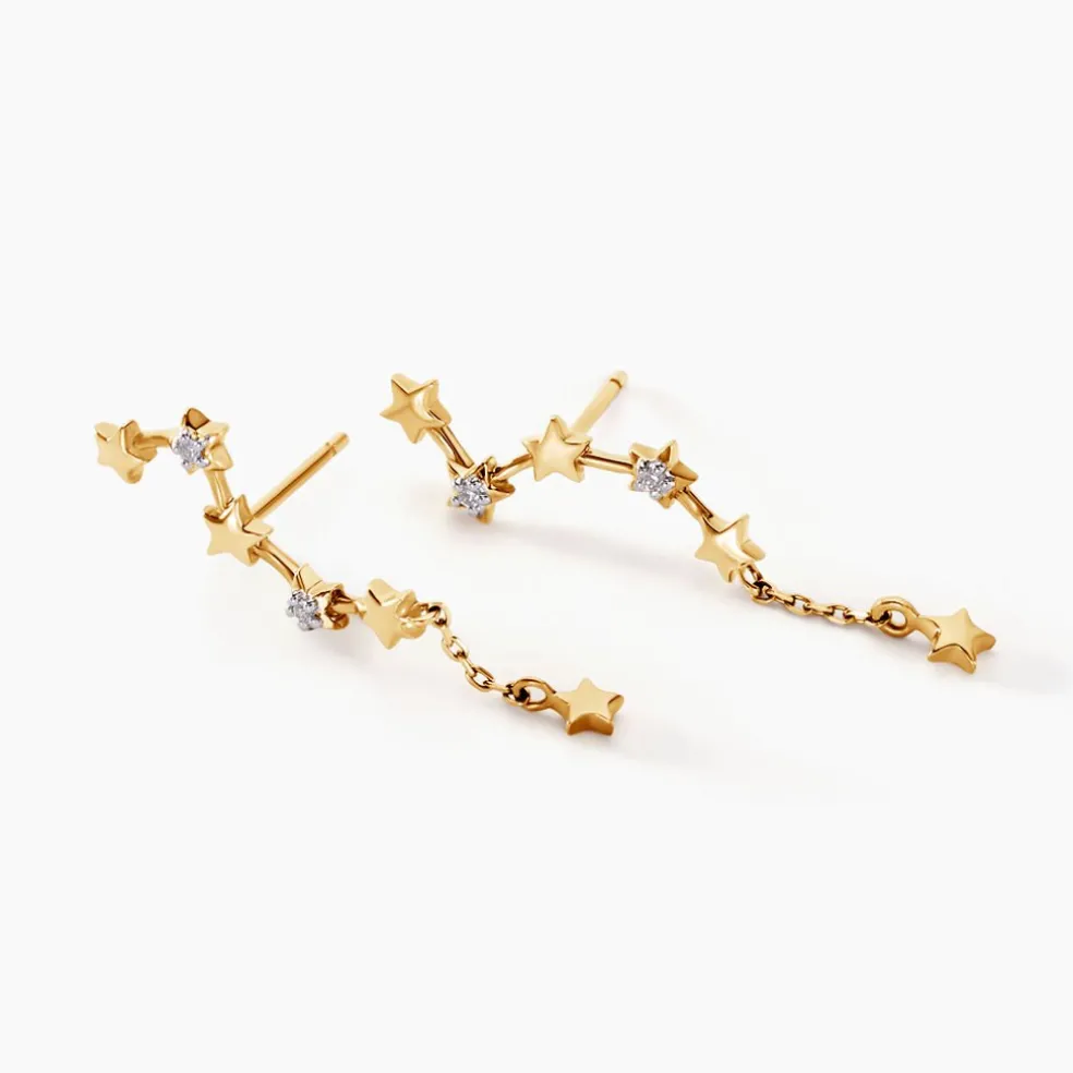 Boucles D'oreilles Pendantes Orion Or Jaune Oxyde De Zirconium