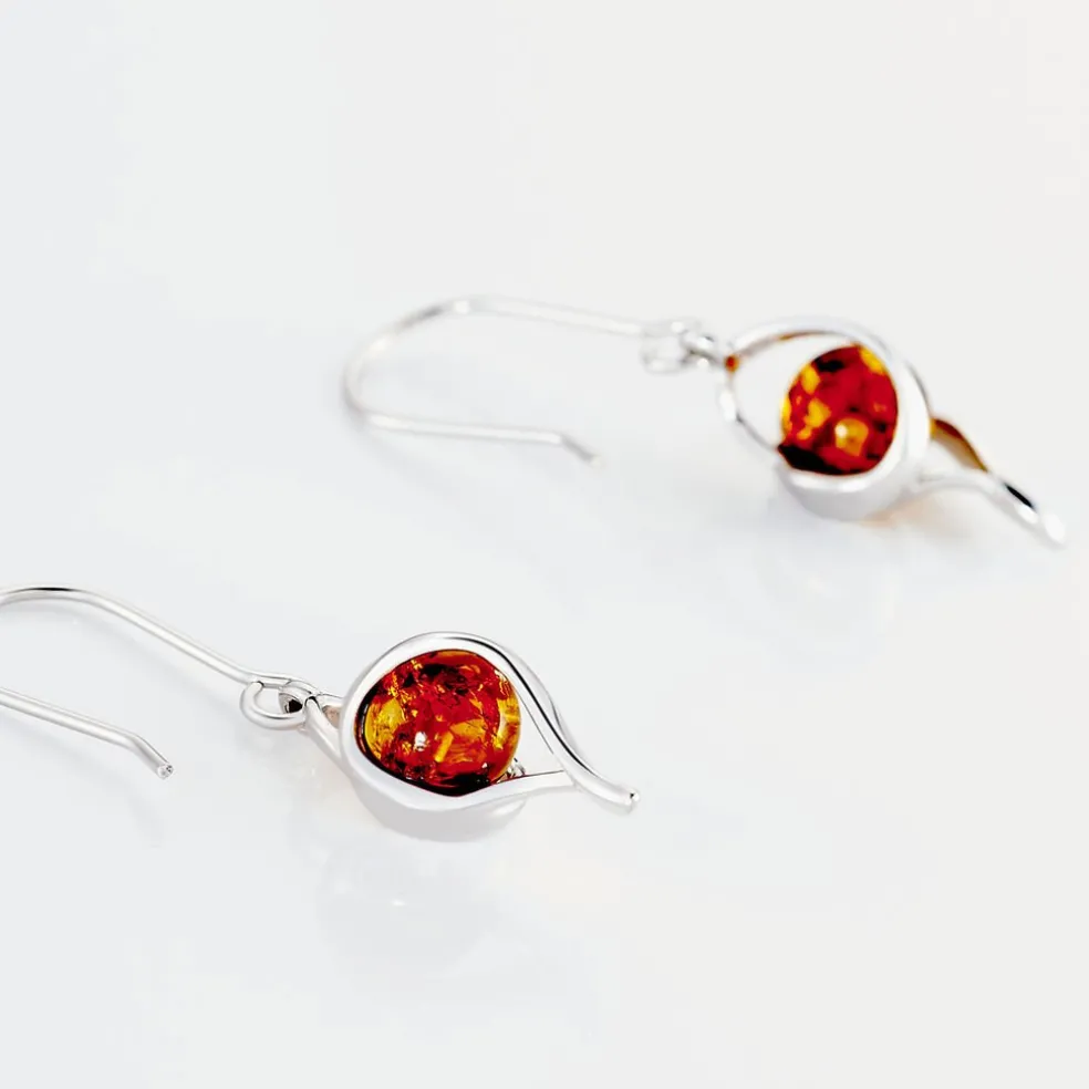 Boucles D'oreilles Pendantes Hilarionne Argent Blanc Ambre