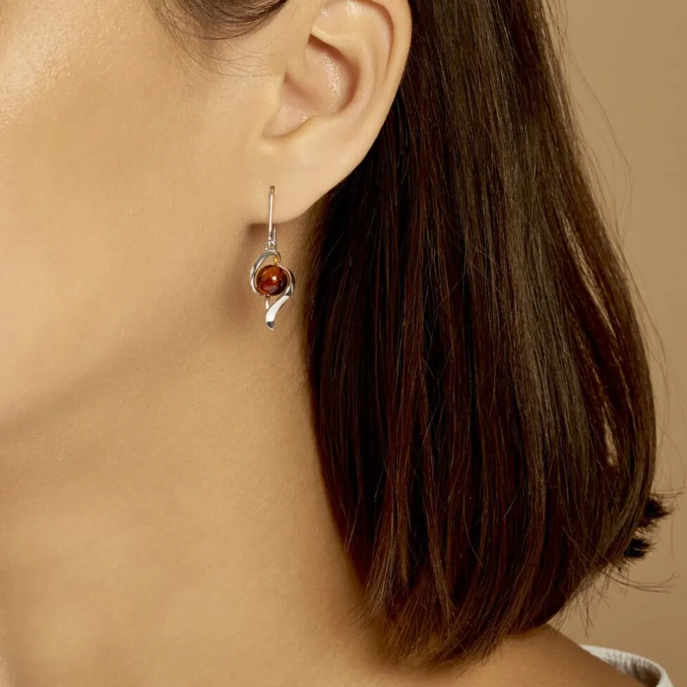 Boucles D'oreilles Pendantes Hilarionne Argent Blanc Ambre