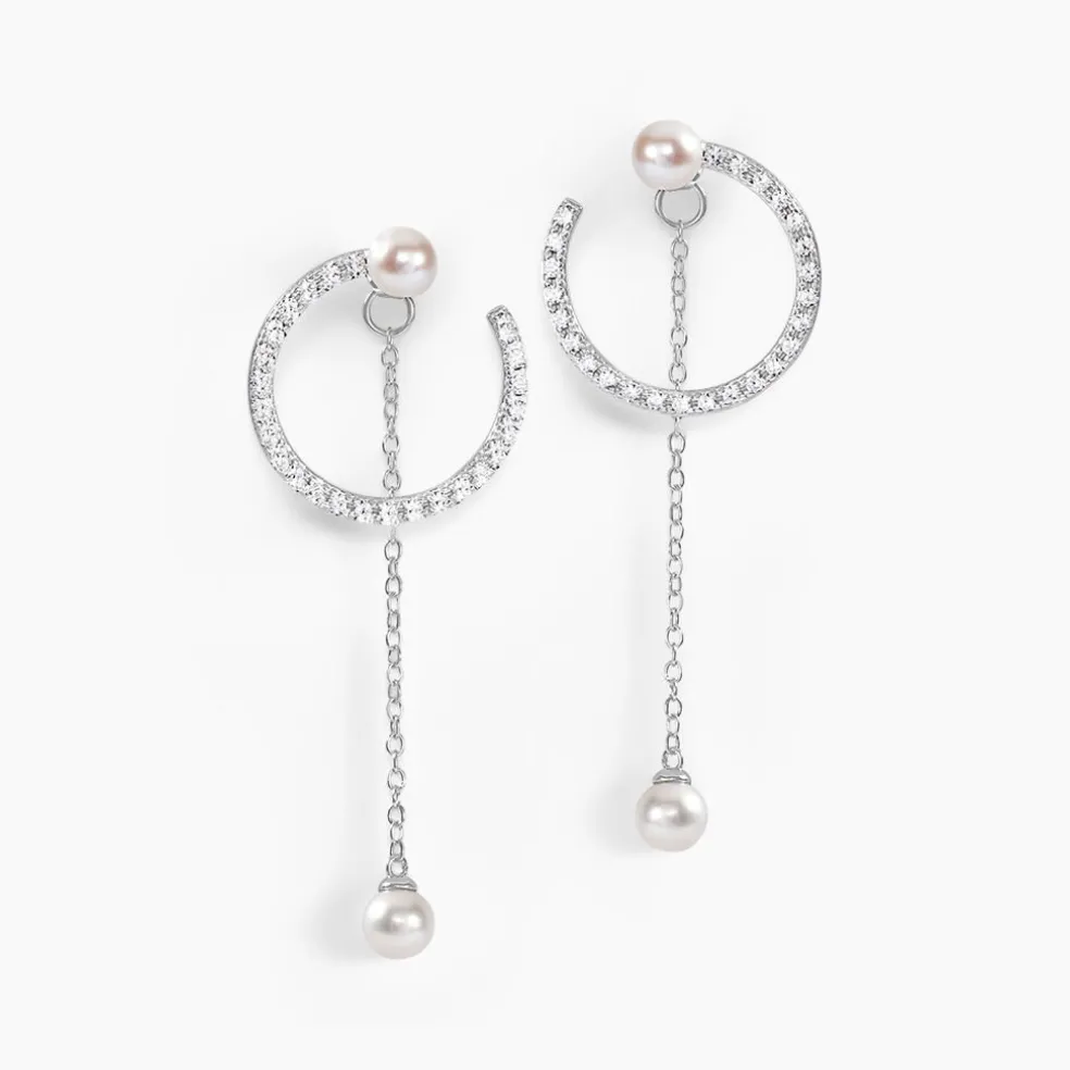 Boucles D'oreilles Pendantes Lua Argent Blanc Oxyde Perle