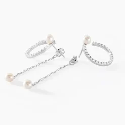 Boucles D'oreilles Pendantes Lua Argent Blanc Oxyde Perle