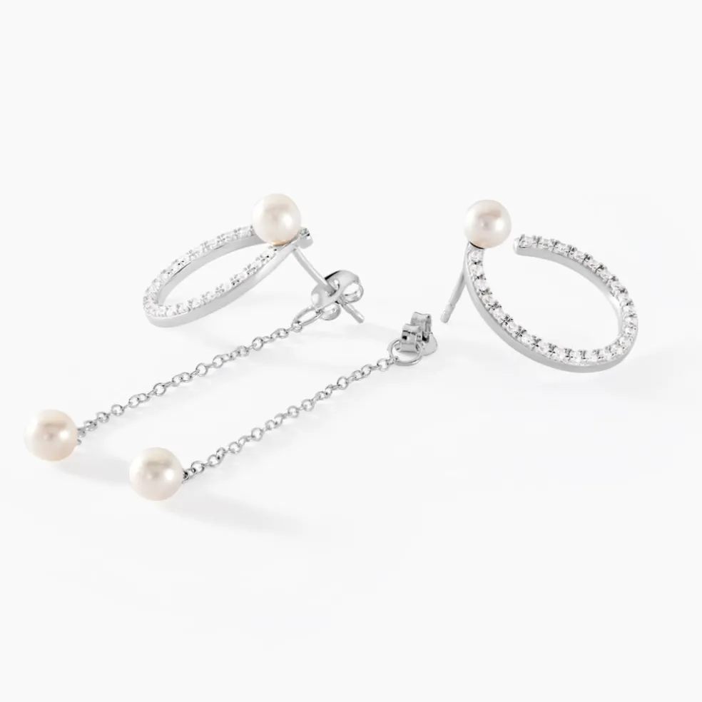 Boucles D'oreilles Pendantes Lua Argent Blanc Oxyde Perle