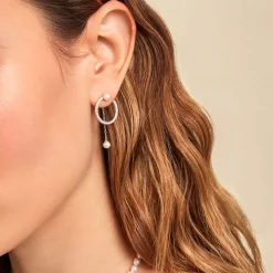 Boucles D'oreilles Pendantes Lua Argent Blanc Oxyde Perle