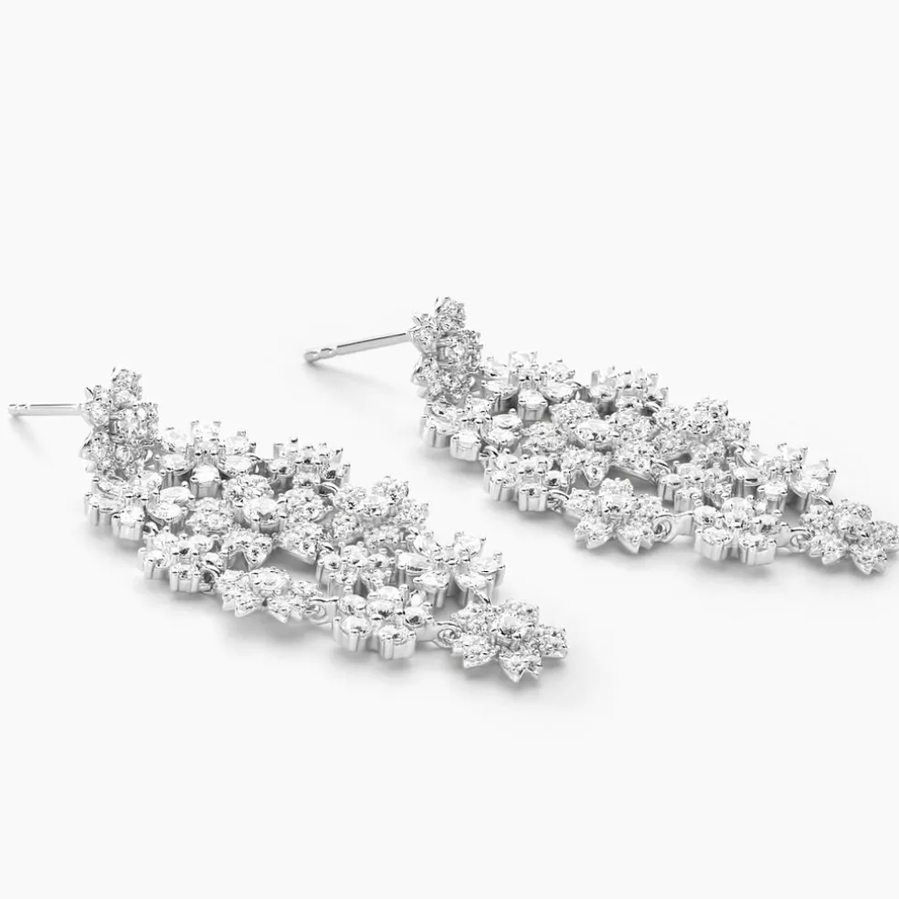 Boucles D'oreilles Pendantes Midnight Flower Argent Blanc Oxyde