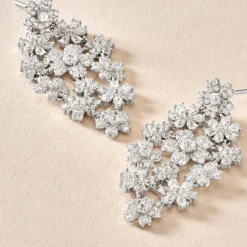 Boucles D'oreilles Pendantes Midnight Flower Argent Blanc Oxyde