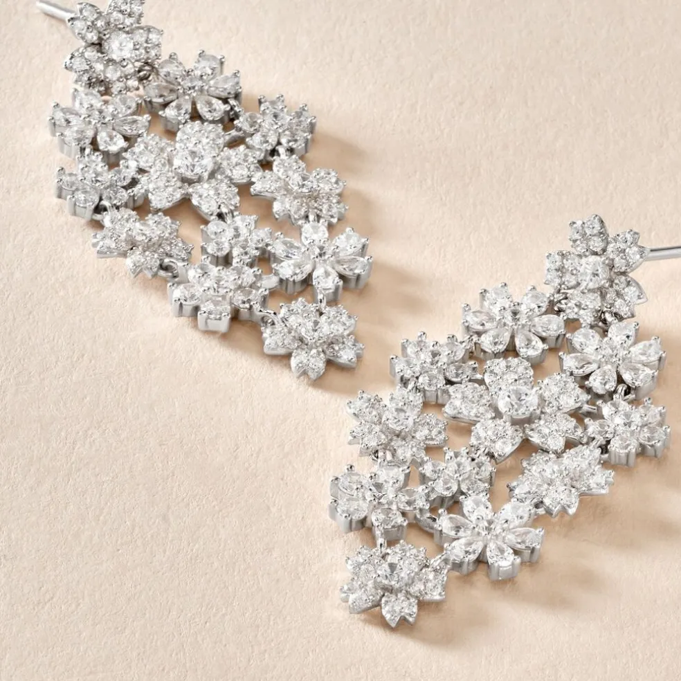 Boucles D'oreilles Pendantes Midnight Flower Argent Blanc Oxyde