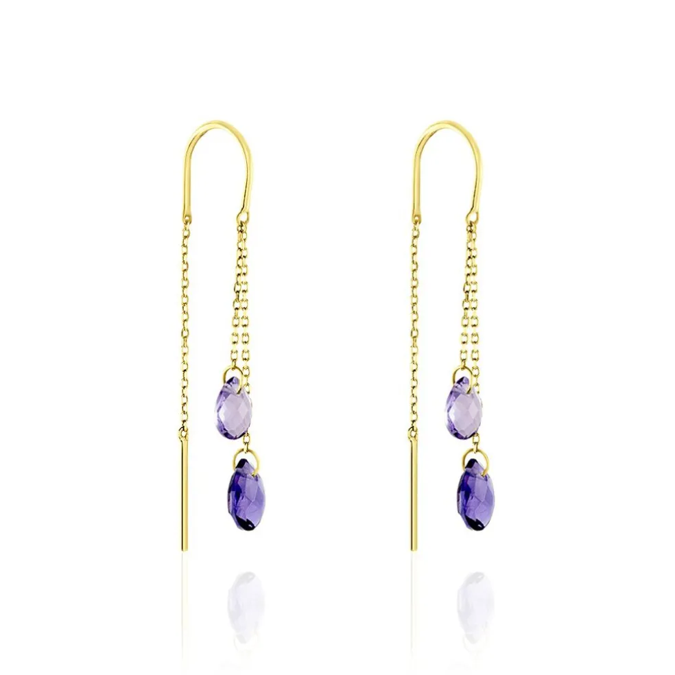 Boucles D'oreilles Pendantes Terence Or Jaune Amethyste