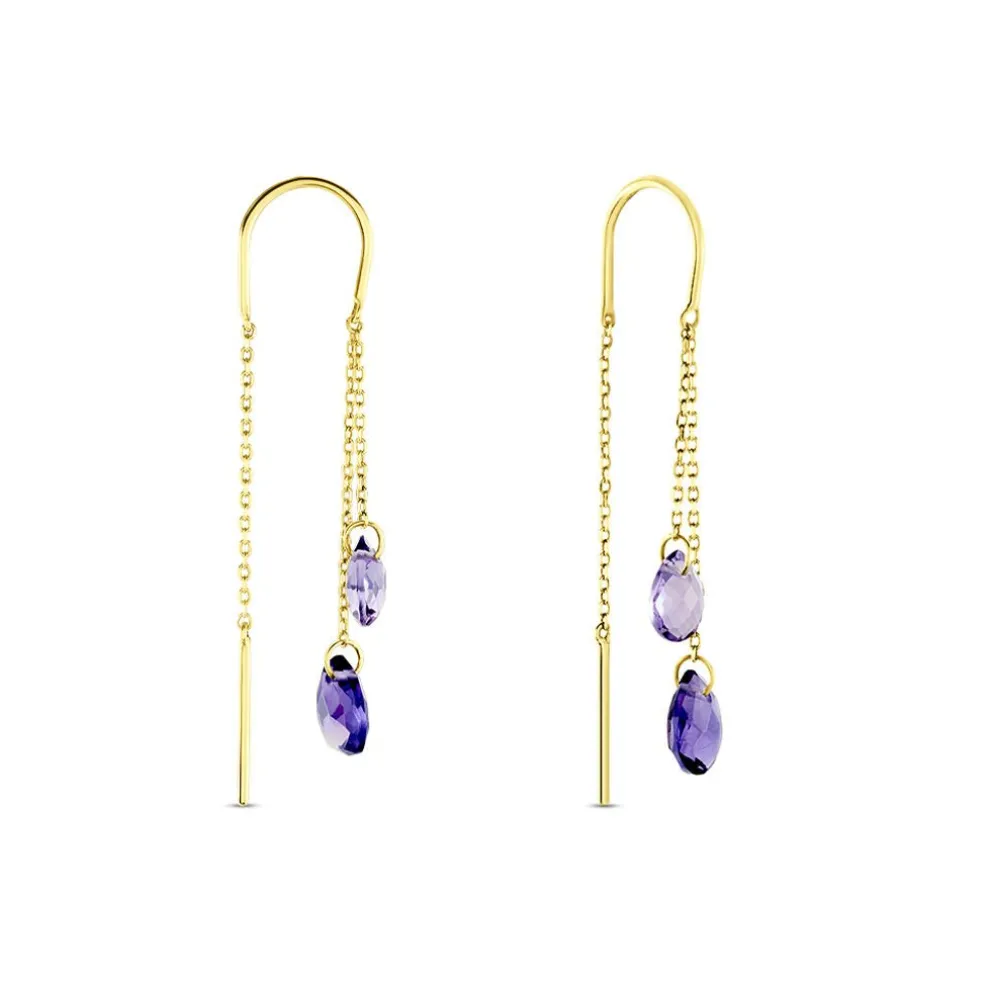 Boucles D'oreilles Pendantes Terence Or Jaune Amethyste