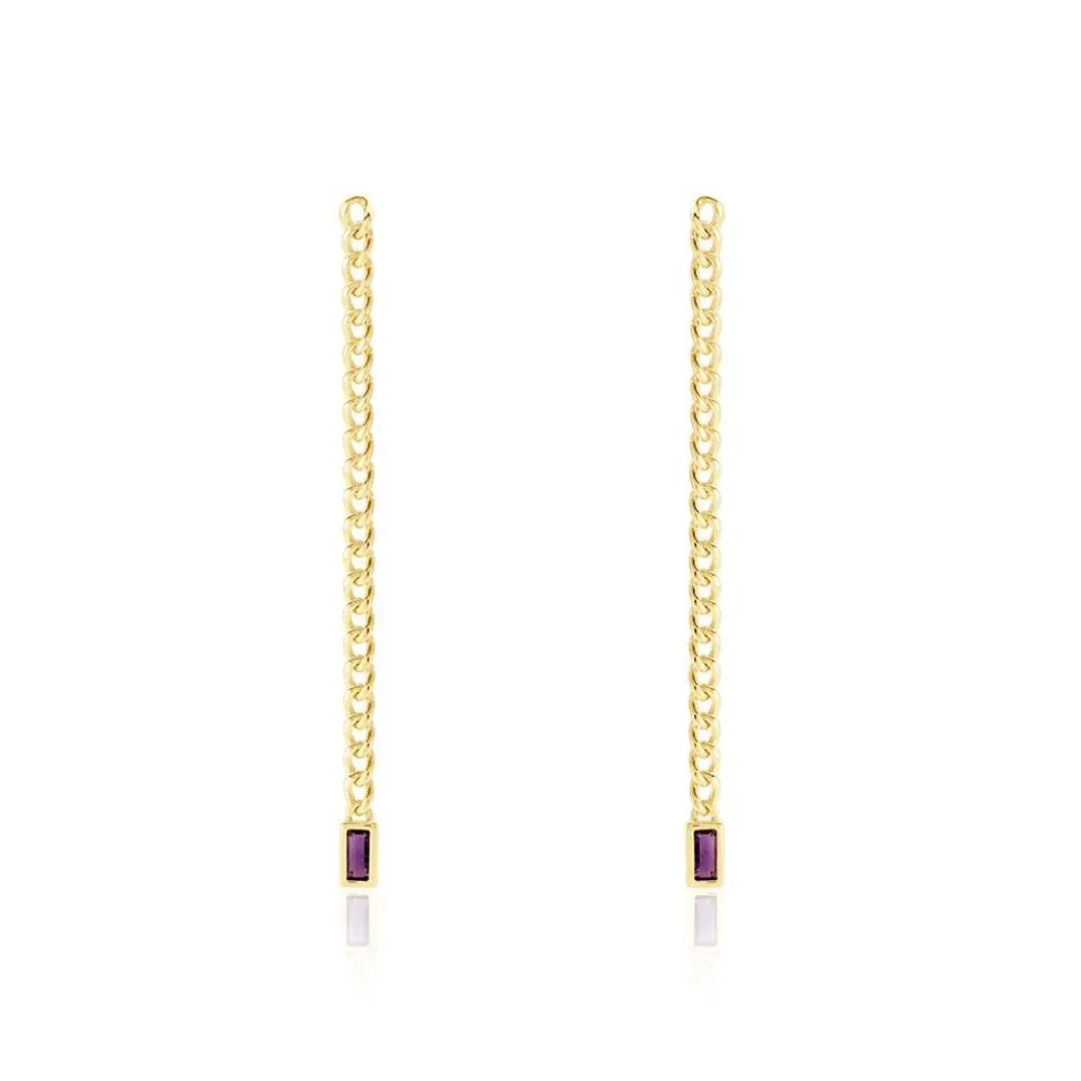Boucles D'oreilles Pendantes Chain Or Jaune Améthyste