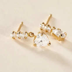 Boucles D'oreilles Pendantes Luminita Or Jaune Oxyde De Zirconium