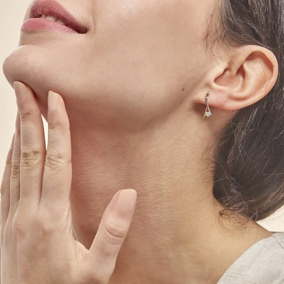 Boucles D'oreilles Pendantes Formev Or Bicolore Oxyde De Zirconium