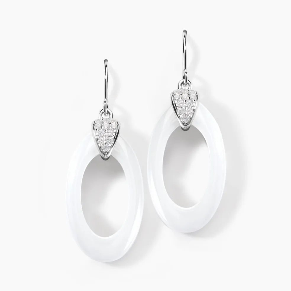 Boucles D'oreilles Pendantes Peer Argent Blanc Oxyde De Zirconium