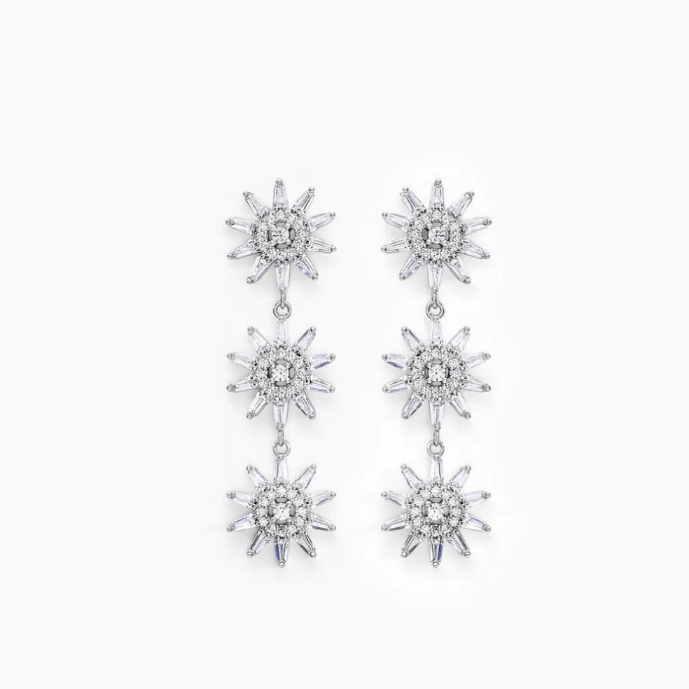 Boucles D'oreilles Pendantes Daisy Argent Blanc Oxyde De Zirconium