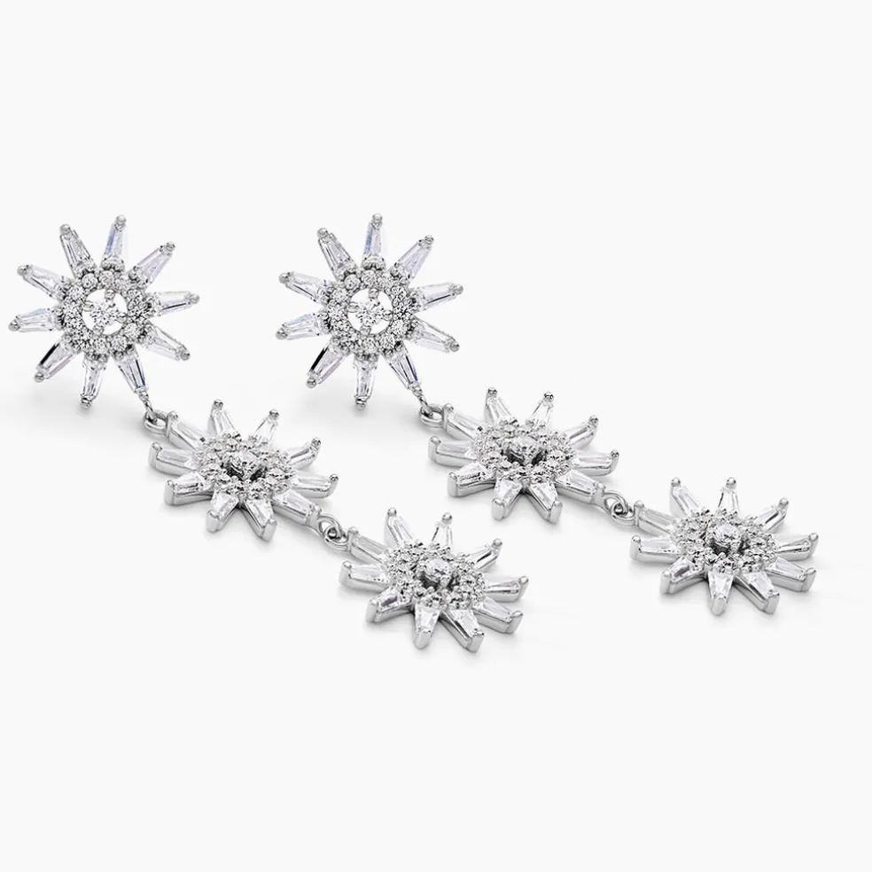 Boucles D'oreilles Pendantes Daisy Argent Blanc Oxyde De Zirconium
