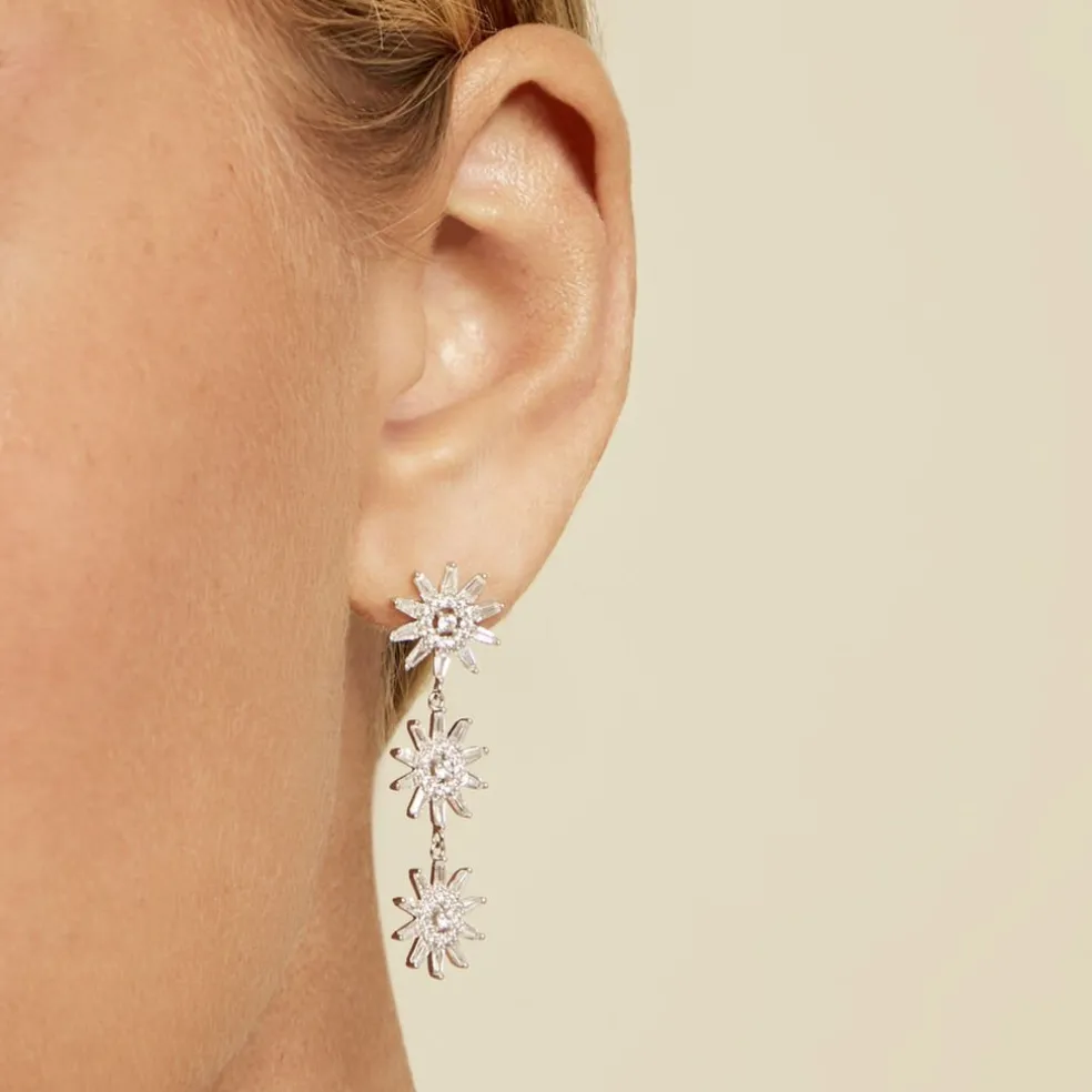 Boucles D'oreilles Pendantes Daisy Argent Blanc Oxyde De Zirconium