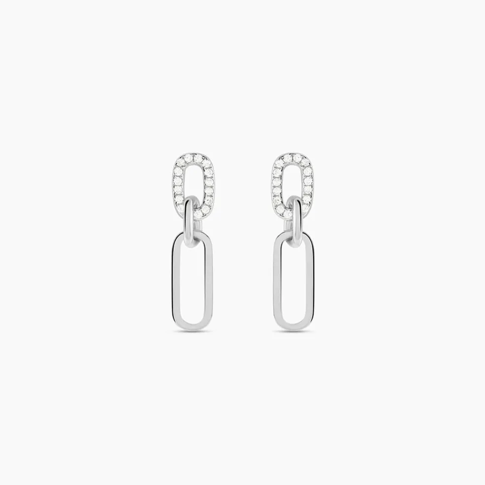 Boucles D'oreilles Pendantes Trait D'union Argent Blanc Oxyde
