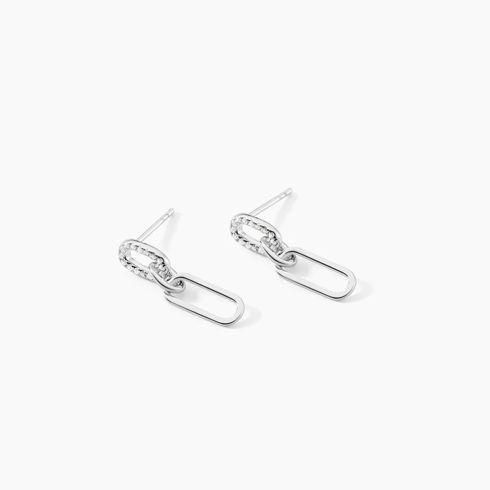 Boucles D'oreilles Pendantes Trait D'union Argent Blanc Oxyde