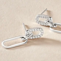 Boucles D'oreilles Pendantes Trait D'union Argent Blanc Oxyde