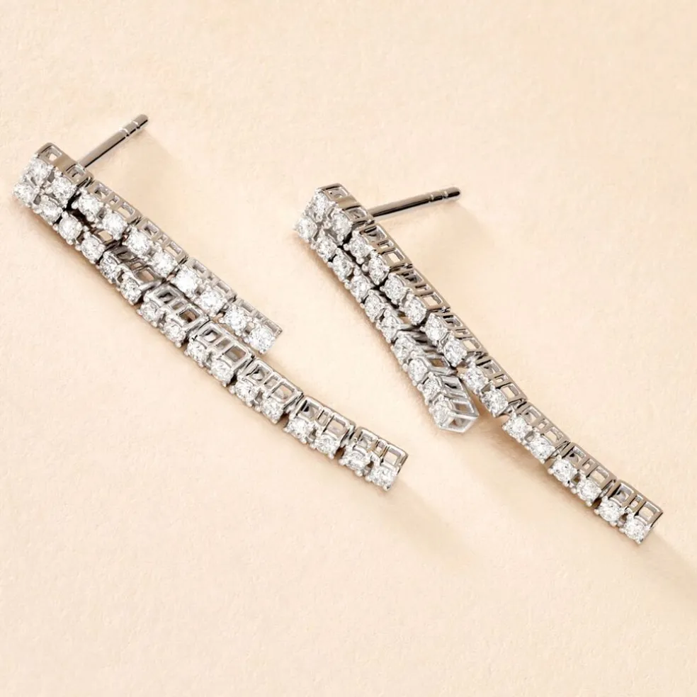 Boucles D'oreilles Pendantes River Or Blanc Diamant