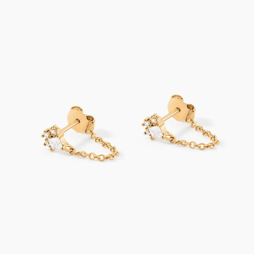 Boucles D'oreilles Pendantes Lanna Plaqué Or Jaune Oxyde De Zirconium