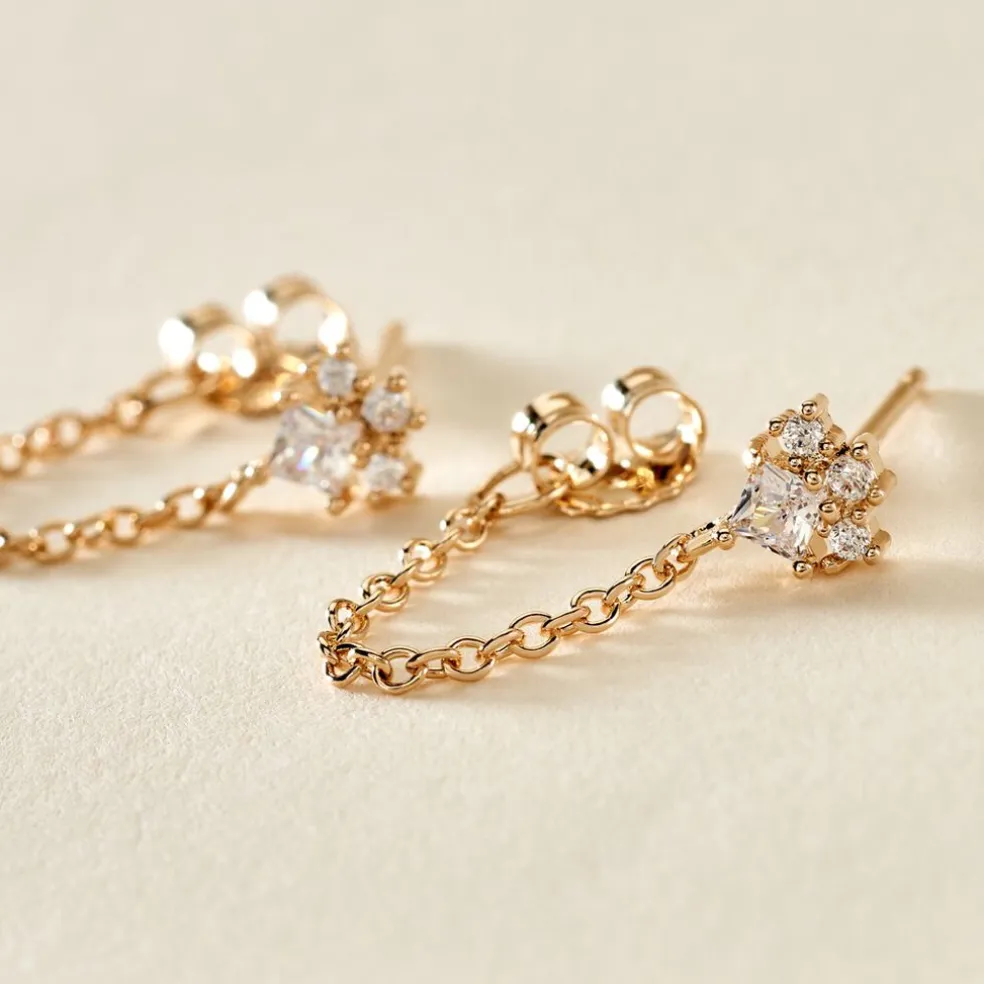 Boucles D'oreilles Pendantes Lanna Plaqué Or Jaune Oxyde De Zirconium