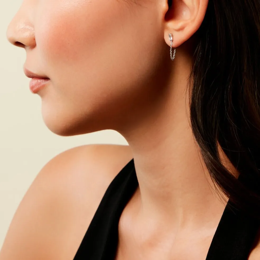 Boucles D'Oreilles Pendantes Manuelita Argent Blanc Oxyde De Zirconium