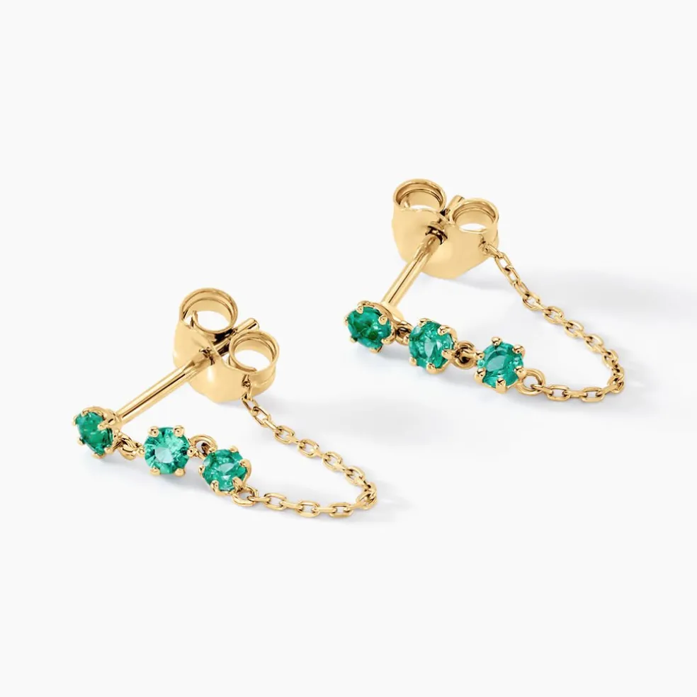 Boucles D'oreilles Pendantes Esmerald Rendez-vous Or Jaune Emeraude