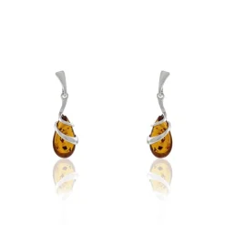 Boucles D'oreilles Pendantes Argent Blanc Melusine Ambre