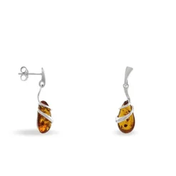 Boucles D'oreilles Pendantes Argent Blanc Melusine Ambre