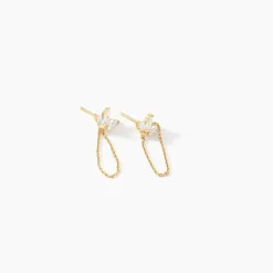 Boucles D'oreilles Pendantes Tiara Or Jaune Oxyde De Zirconium