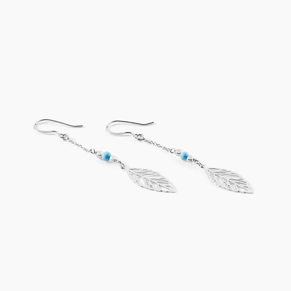 Boucles D'oreilles Pendantes Grethel Argent Blanc Turquoise