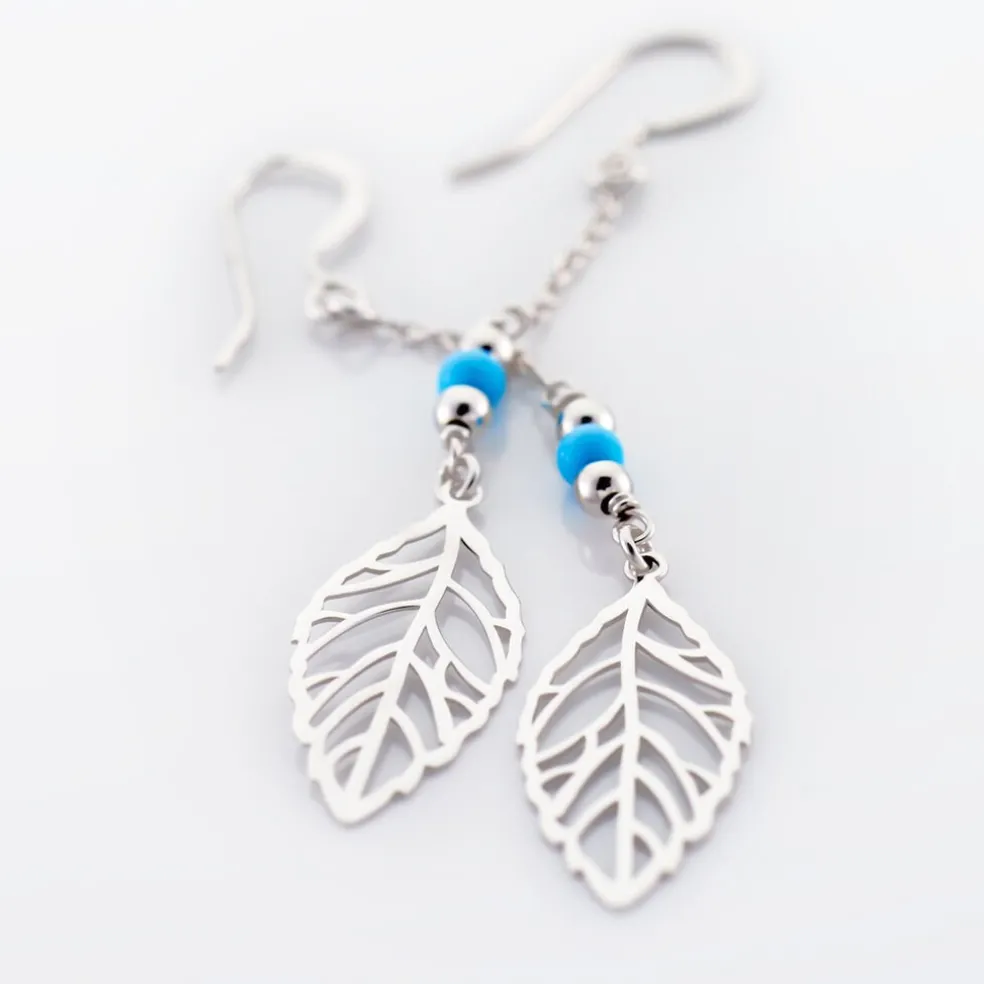 Boucles D'oreilles Pendantes Grethel Argent Blanc Turquoise