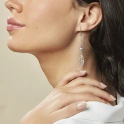 Boucles D'oreilles Pendantes Grethel Argent Blanc Turquoise