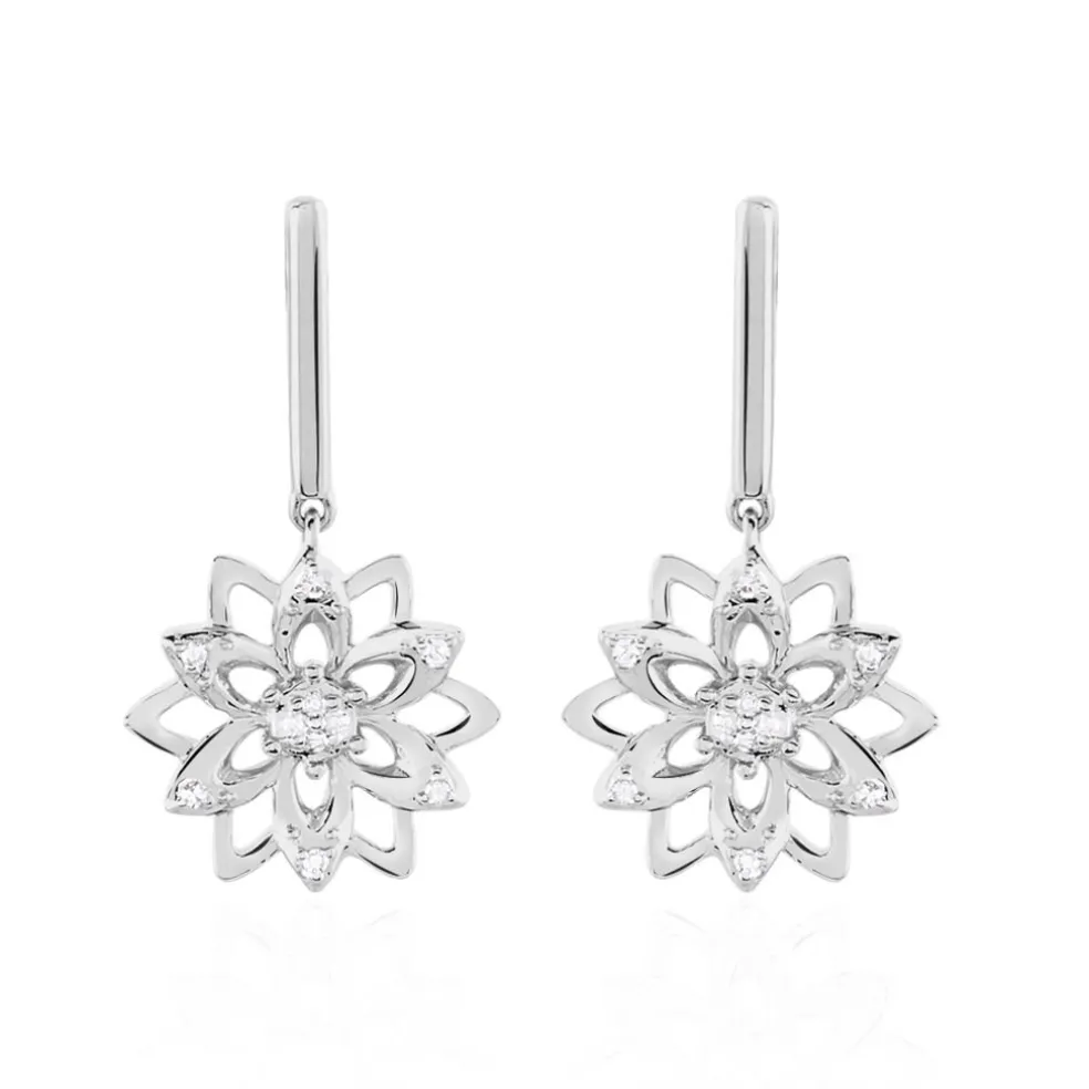 Boucles D'oreilles Pendantes Italane Or Blanc Diamant