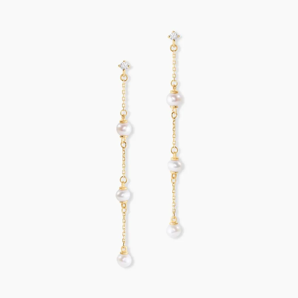 Boucles D'oreilles Pendantes Nanuk Or Jaune Oxyde Et Perle De Culture