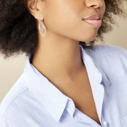 Boucles D'oreilles Pendantes Toupie Argent Blanc