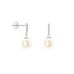 Boucles D'oreilles Pendantes Coria Argent  Perle De Culture Et Oxyde