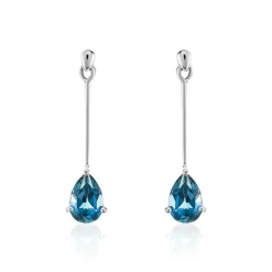 Boucles D'oreilles Pendantes Goutte Or Blanc Topaze Bleu London