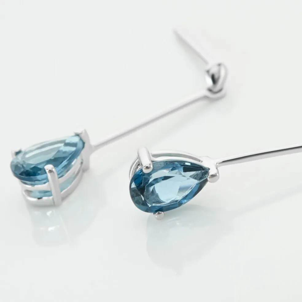 Boucles D'oreilles Pendantes Goutte Or Blanc Topaze Bleu London