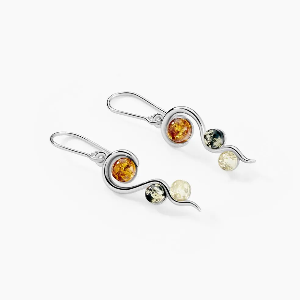 Boucles D'oreilles Pendantes Murriel Argent Blanc Ambre