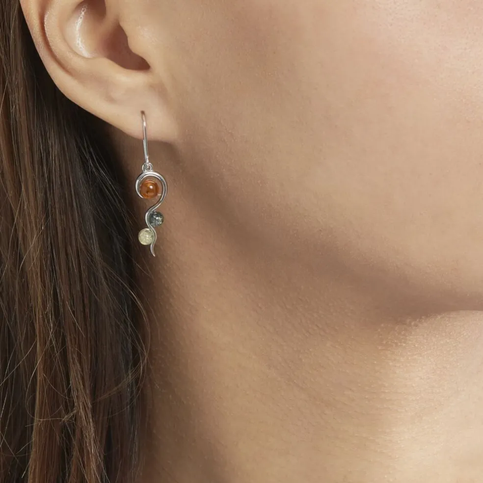 Boucles D'oreilles Pendantes Murriel Argent Blanc Ambre