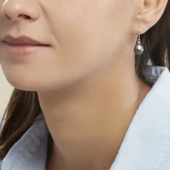 Boucles D'oreilles Pendantes Elitivae Or Blanc Perle De Tahiti