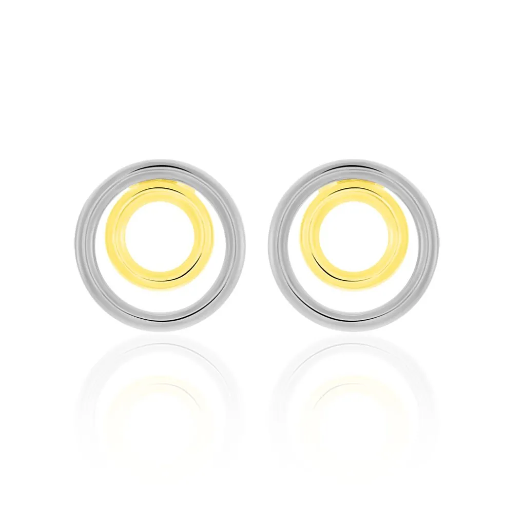 Boucles D'oreilles Pendantes Berangere Double Cercles Or Bicolore