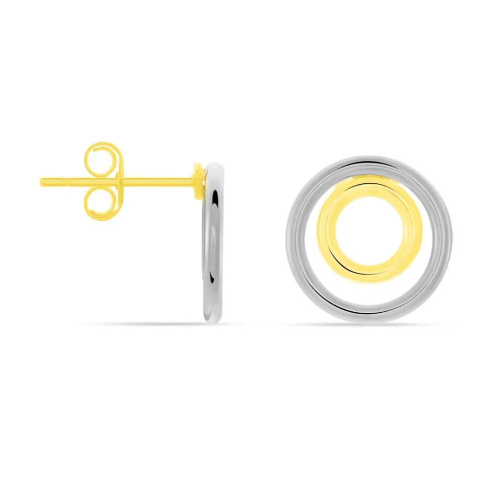 Boucles D'oreilles Pendantes Berangere Double Cercles Or Bicolore